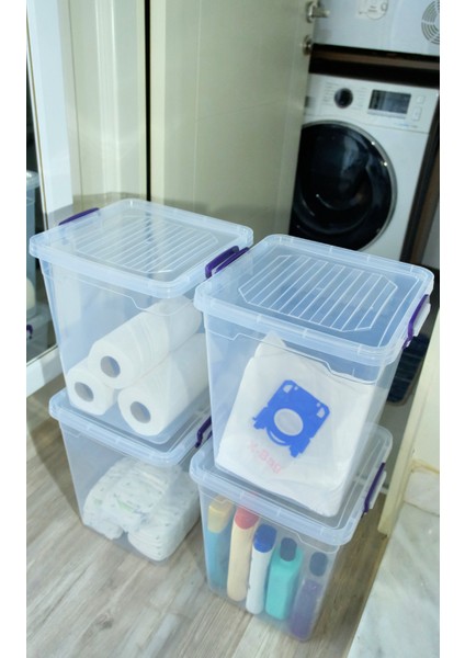 20 Litre 4 Adet Plastik Kilitli Kapaklı Dikey Derin Saklama ve Düzenleme Kabı