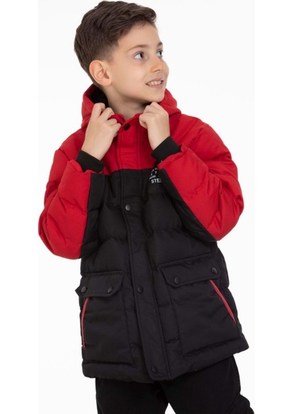 Çift Renk Kapak Cepli Içi Polar Erkek Çocuk Mont