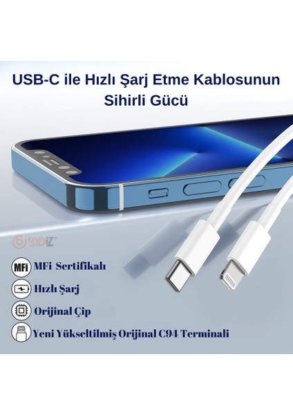 Intermax Apple iPhone Uyumlu 11-12-13 - 14 Pro/max Lightning Hızlı Şarj Kablosu 1 Metre USB C Lightning