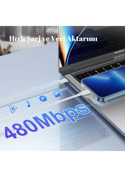Intermax Apple iPhone Uyumlu 11-12-13 - 14 Pro/max Lightning Hızlı Şarj Kablosu 1 Metre USB C Lightning