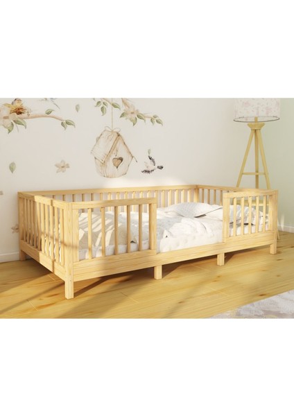 Alaz - Montessorı Önü Çıkabilen Bebek ve Çocuk Doğal Ahşap Yer Yatağı