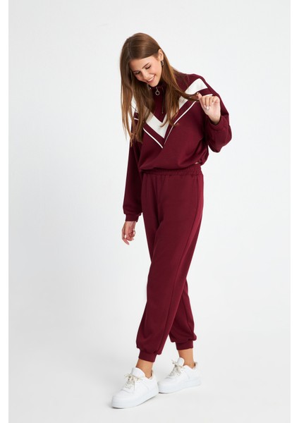 Kadın Bordo Ultra Soft Jogger Örme Pantolon