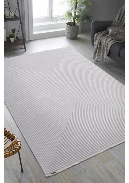 Trend TR011A Gri Geometrik Detaylı Akrilik Yumuşak Salon Oturma Odası Halısı