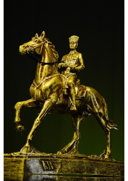 Eşya Özel Tasarım At Üzerinde Mustafa Kemal Atatürk Gold Altın Bronz Heykel Biblo