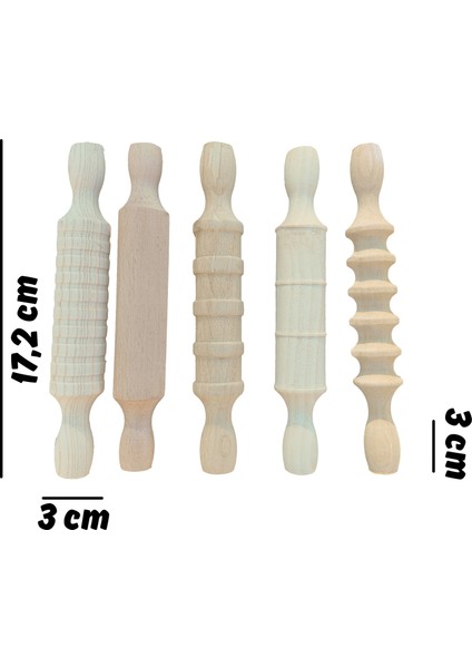 Eğitici Ahşap Oyuncak | 5 Parça Hamur Açma ve Şekillendirme merdane seti