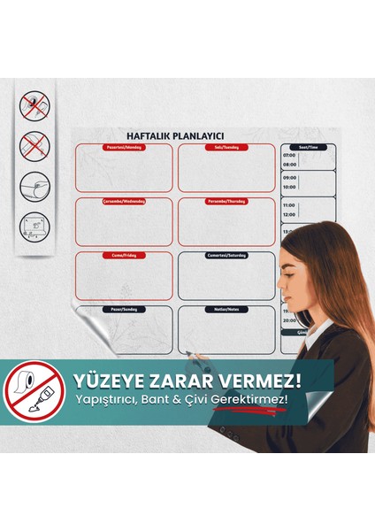 Haftalık Planlayıcı, Yüzeye Zarar Vermeyen Sihirli Inovatif Akıllı Kağıt, Saatlik Planlayıcı