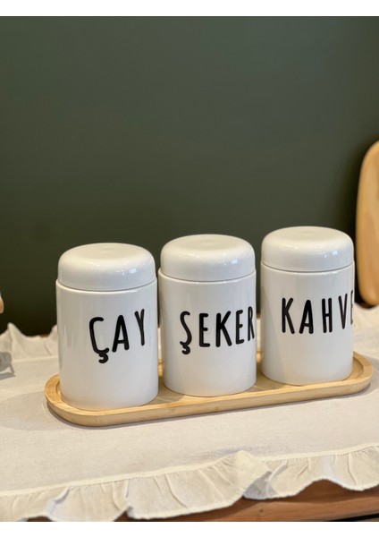 3'lü Porselen Tea-Sugar-Coffee Standlı Kavanoz Seti fiyatları