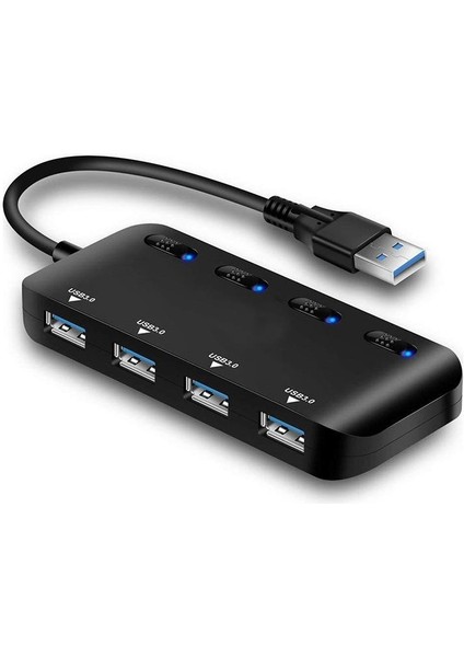 Ayrı LED Güç Anahtarlarına Sahip 4 Portlu USB 30 Hub Taşınabilir Veri Hubı Uyumlu Transfer Ayırıcı (Yurt Dışından)