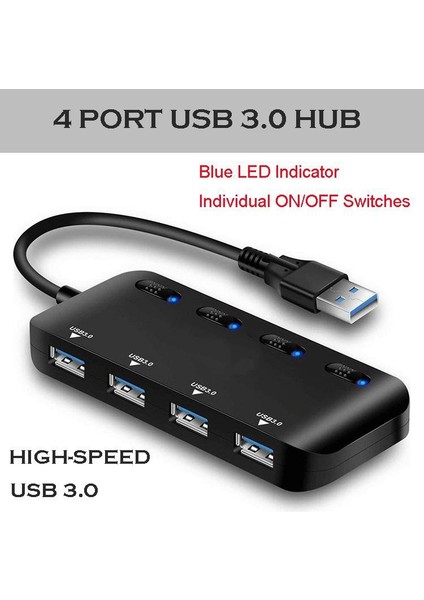 Ayrı LED Güç Anahtarlarına Sahip 4 Portlu USB 30 Hub Taşınabilir Veri Hubı Uyumlu Transfer Ayırıcı (Yurt Dışından) fiyatları
