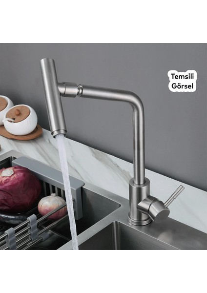 Mutfak Bulaşık Musluğu Lavabo Bataryası Sıcak Soğuk Su Girişli Joystick 360° Evye Musluk Batarya indirimleri