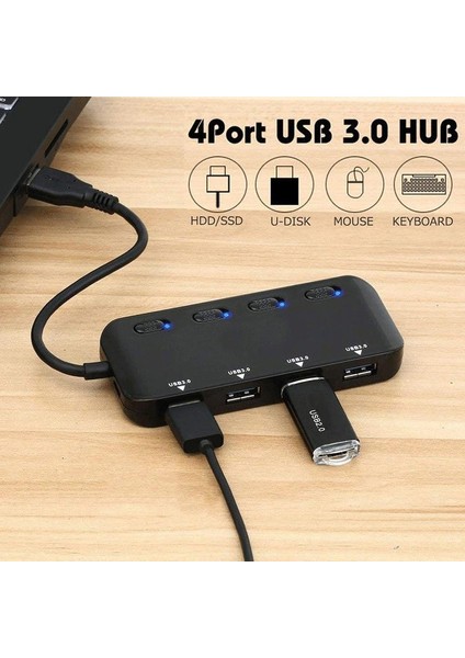 Ayrı LED Güç Anahtarlarına Sahip 4 Portlu USB 30 Hub Taşınabilir Veri Hubı Uyumlu Transfer Ayırıcı (Yurt Dışından) modelleri
