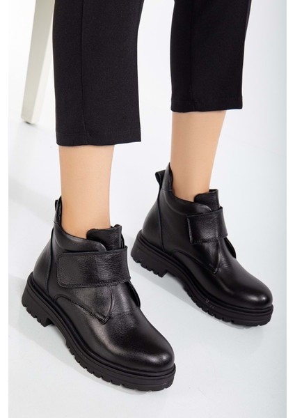 Kadın Deri Cırtlı Kolay Giyim Günlük Bot - Siyah fiyatları