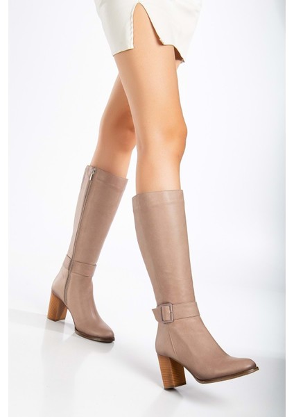 Kadın Hakiki Deri Toka Detaylı Topuklu Çizme - Taş fiyatları