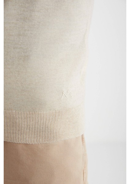 V Yaka Açık Bej Merino Yün Triko fırsatları