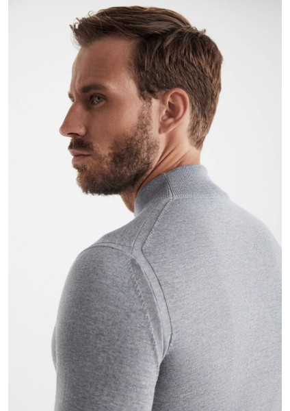 Yarım Balıkçı Yaka Merino Yün Açık Gri Triko modelleri