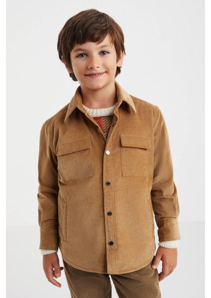 Metal Düğmeli Pamuk Camel Çocuk Gömlek modelleri