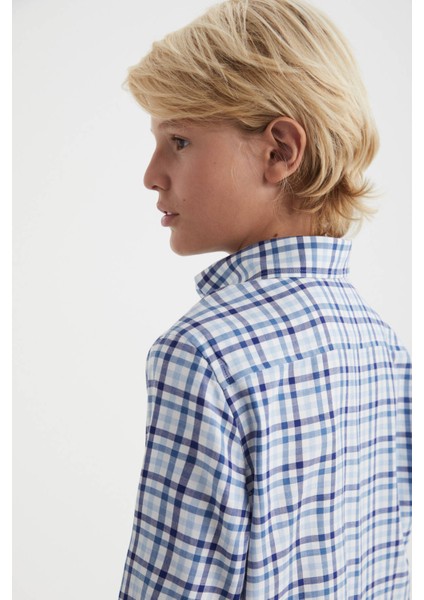 Kaşmir Pamuk Karışımlı Kare Desenli Lacivert Çocuk Gömlek fırsatları