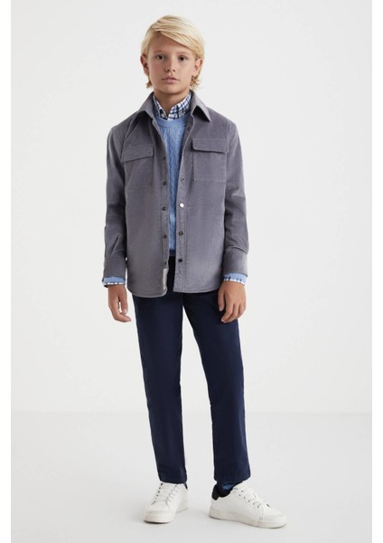 Metal Düğmeli Pamuk Açık Gri Çocuk Gömlek fiyatları
