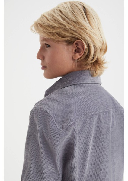 Metal Düğmeli Pamuk Açık Gri Çocuk Gömlek modelleri