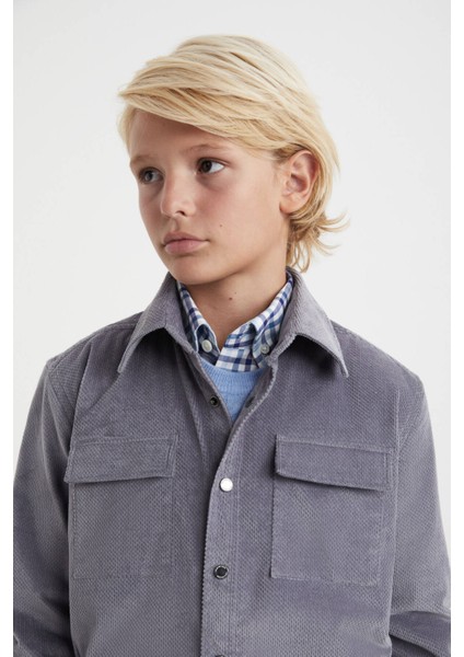 Metal Düğmeli Pamuk Açık Gri Çocuk Gömlek fırsatları