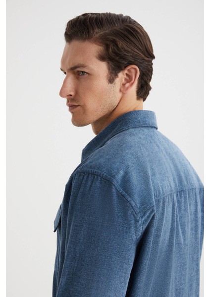 Saf Pamuk Kent Yaka Açık Mavi Gömlek modelleri