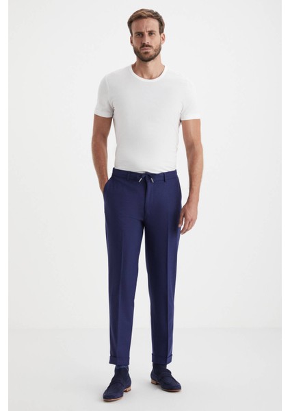 Beli Lastikli Lacivert Yün Jogger Flanel Pantolon