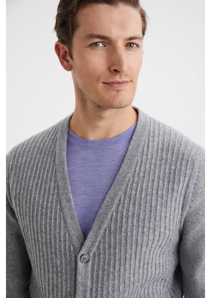 Lambswool Yün Açık Gri Hırka