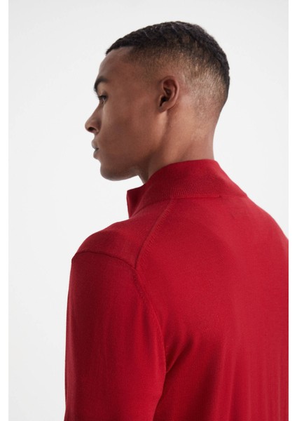 Extrafine Merino Fermuarlı Kırmızı Triko Hırka fırsatları