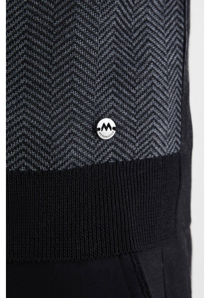 Herringbone Desen Siyah Extrafine Merino Triko Yelek fırsatları