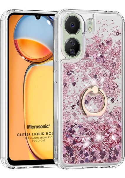 Xiaomi Poco C65 Kılıf Glitter Liquid Holder Pembe