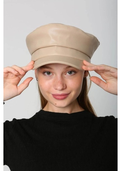 Kadın Deri Kaptan Denizci Şapka Rkş-09 Bej fırsatları