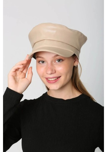 Kadın Deri Kaptan Denizci Şapka Rkş-09 Bej indirimleri