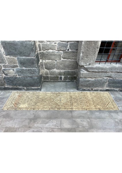 El Dokuma Yün Boho Stili Uzun Koridor Halısı Kilim 90x393 cm