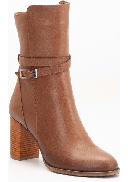 Kadın Deri Toka Detaylı Şık Topuklu Bot - Ceviz fırsatları