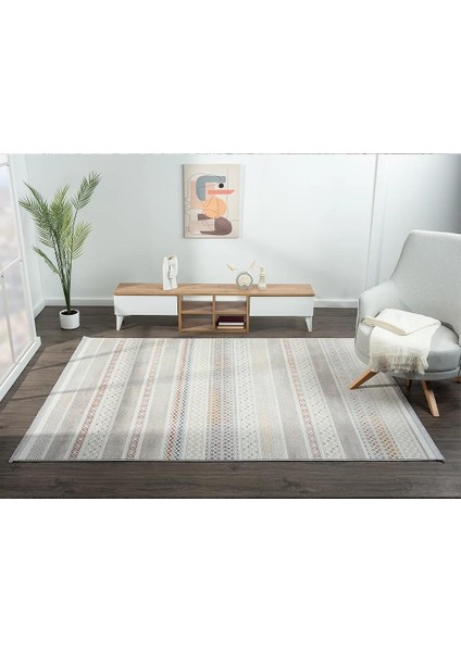 Lotus 8571 Gri Renkli Kilim Desenli Modern Ince Akrilik Tozuaz Salon Oturma Odası Halısı