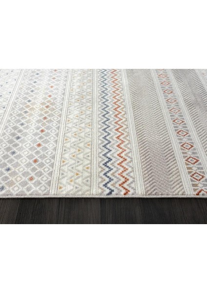 Lotus 8571 Gri Renkli Kilim Desenli Modern Ince Akrilik Tozuaz Salon Oturma Odası Halısı