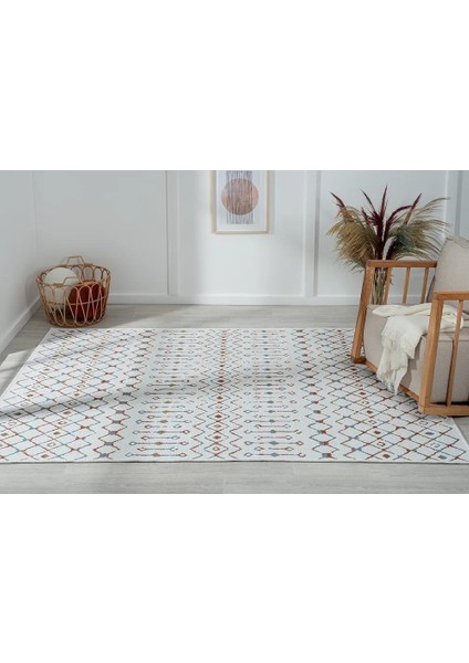 Lenda LD002A Gri Kilim Renkli Detaylı Ince Kaymaz Taban Makinada Yıkanabilir Salon Halı