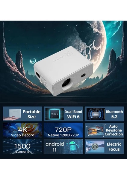 Pr2 Akıllı Taşınabilir Projeksiyon Ev Sineması Bluetooth Wifi Android 11 Quadcore Cpu 2GB/32GB