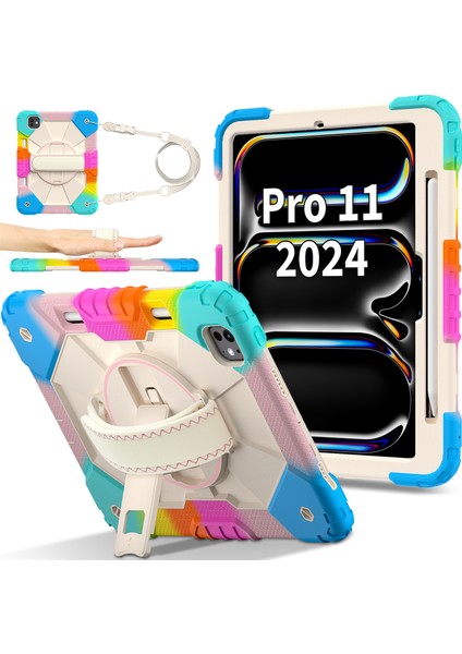 iPad Pro 11 (2024) Kickstand Silikon + Omuz Askılı Pc Tablet Kılıfı (Yurt Dışından)