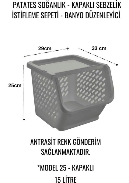 4'lü Patates & Soğanlık, Kapaklı Katlı Sebzelik, Oyuncak Sepeti, Banyo Büyük Düzenleyici Antrasit