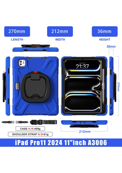 iPad Pro 11 (2024) Kickstand Tpu+Pc+Silikon Tablet Kılıfı ve Omuz Askılı (Yurt Dışından) fırsatları