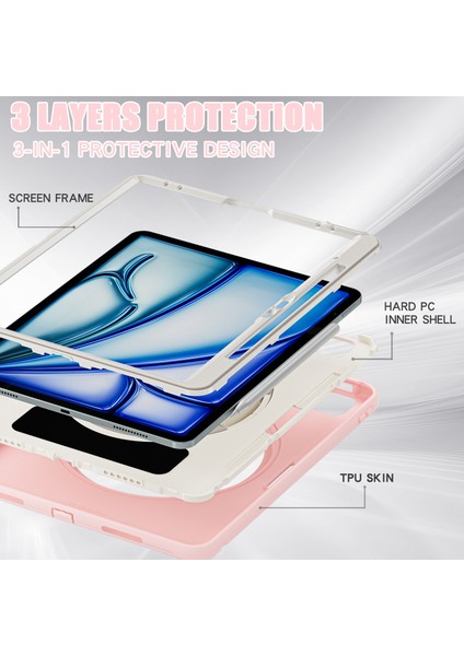 iPad Air 13 (2024) / iPad Pro 12.9 (2022) / (2021) Kickstand Pc+Tpu+Silikon Kapaklı Kalem Yuvası (Yurt Dışından) indirimleri