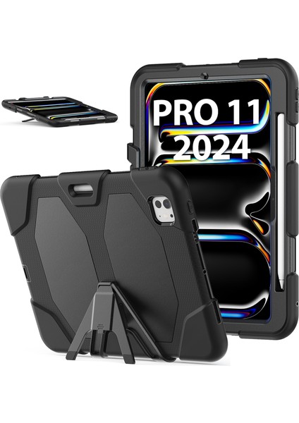 iPad Pro 11 (2024) Pc+Silikon Kickstand Tablet Kılıfı (Yurt Dışından)