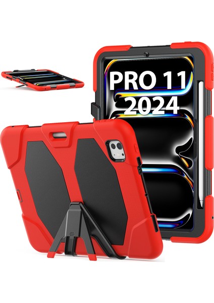 iPad Pro 11 (2024) Pc+Silikon Kickstand Tablet Kılıfı (Yurt Dışından)