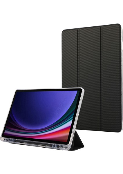 Samsung Galaxy Tab S9 / S9 Fe Karbon Fiber Doku Üç Katlı Stand Akıllı Otomatik / Uyandırma Deri Tablet Kapağı (Yurt Dışından)