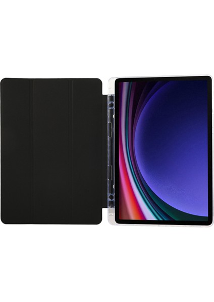 Samsung Galaxy Tab S9 / S9 Fe Karbon Fiber Doku Üç Katlı Stand Akıllı Otomatik / Uyandırma Deri Tablet Kapağı (Yurt Dışından)