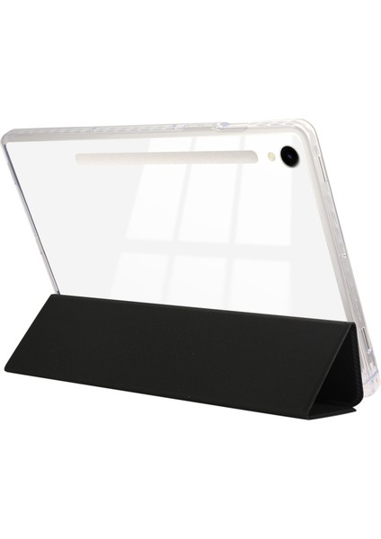 Samsung Galaxy Tab S9 / S9 Fe Karbon Fiber Doku Üç Katlı Stand Akıllı Otomatik / Uyandırma Deri Tablet Kapağı (Yurt Dışından)