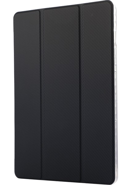 Samsung Galaxy Tab S9 / S9 Fe Karbon Fiber Doku Üç Katlı Stand Akıllı Otomatik / Uyandırma Deri Tablet Kapağı (Yurt Dışından)