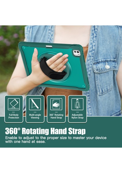 iPad Pro 13 (2024) Kickstand Pc+Tpu+Silikon Tablet Kılıfı ve Döner El Kayışı (Yurt Dışından) modelleri