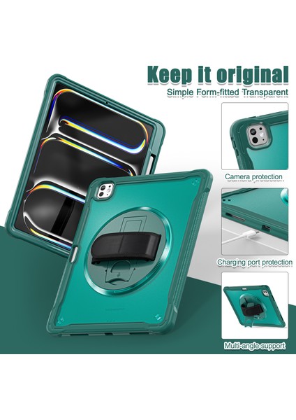 iPad Pro 13 (2024) Kickstand Pc+Tpu+Silikon Tablet Kılıfı ve Döner El Kayışı (Yurt Dışından) fırsatları